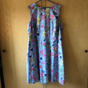 Talbots cotton dress. 18W Lt Blue with pink, yellow, dark blue/white flowers.